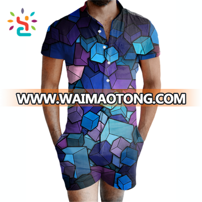 Wholesale printing room romper adult men bamboo fiber men's room pajama rompers Jumpsuit for male