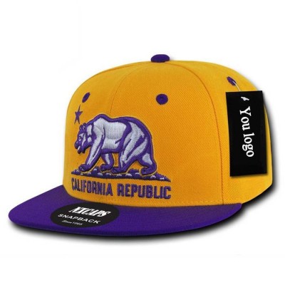 Embroidery bear snapback hat two tone California Republic 6 panel two tone Snapbacks cap own sticker